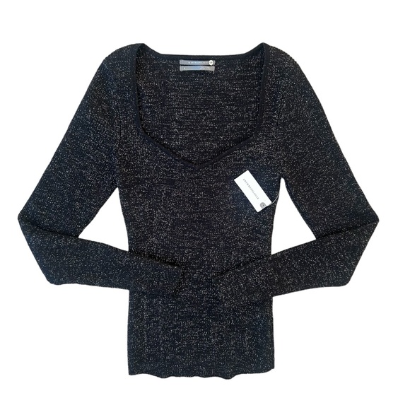 Anthropologie Sweetheart Sweater Top Black & Gold SMALL NWT  Goth Dark Academia - Picture 8 of 16